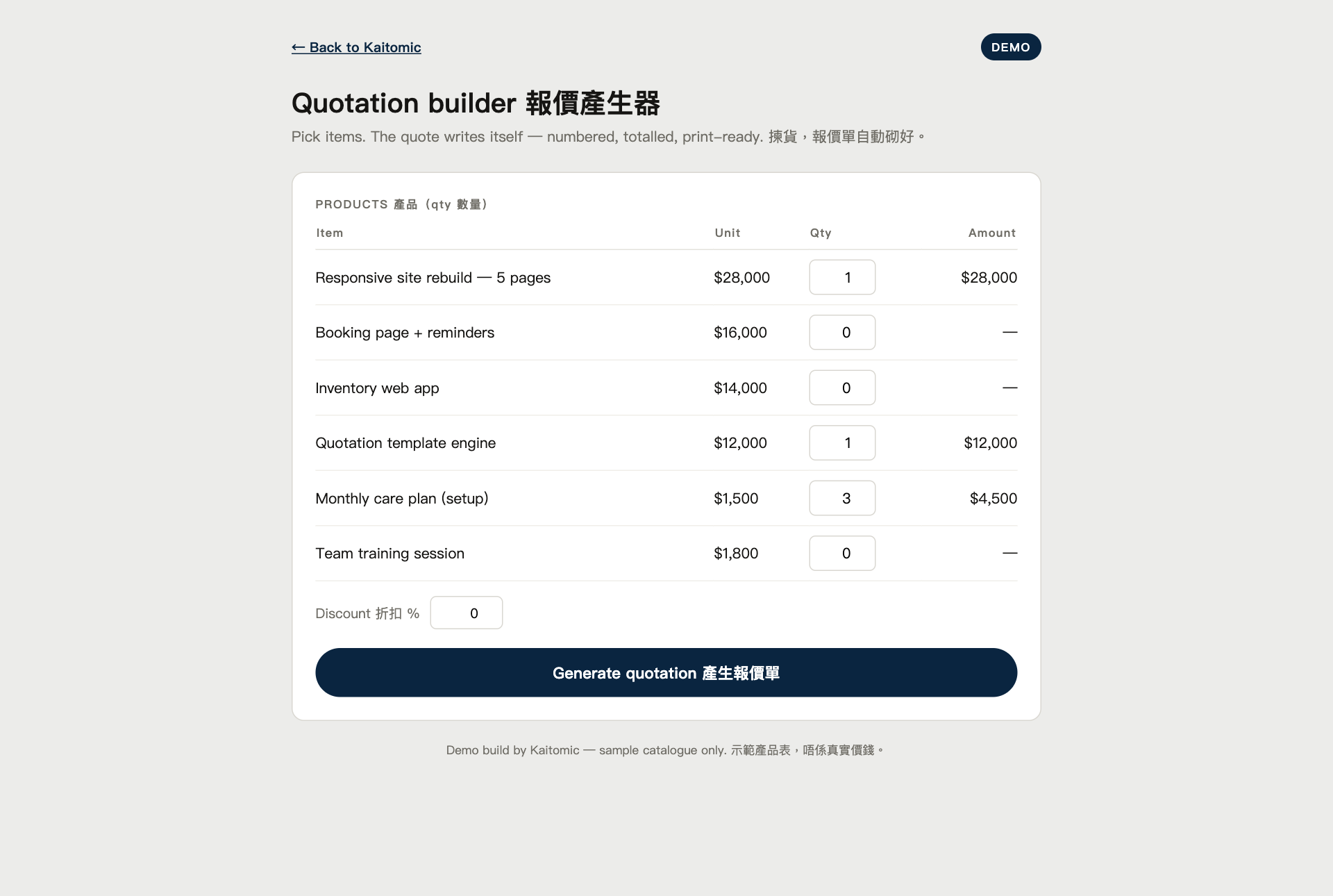 Quotations and pricing